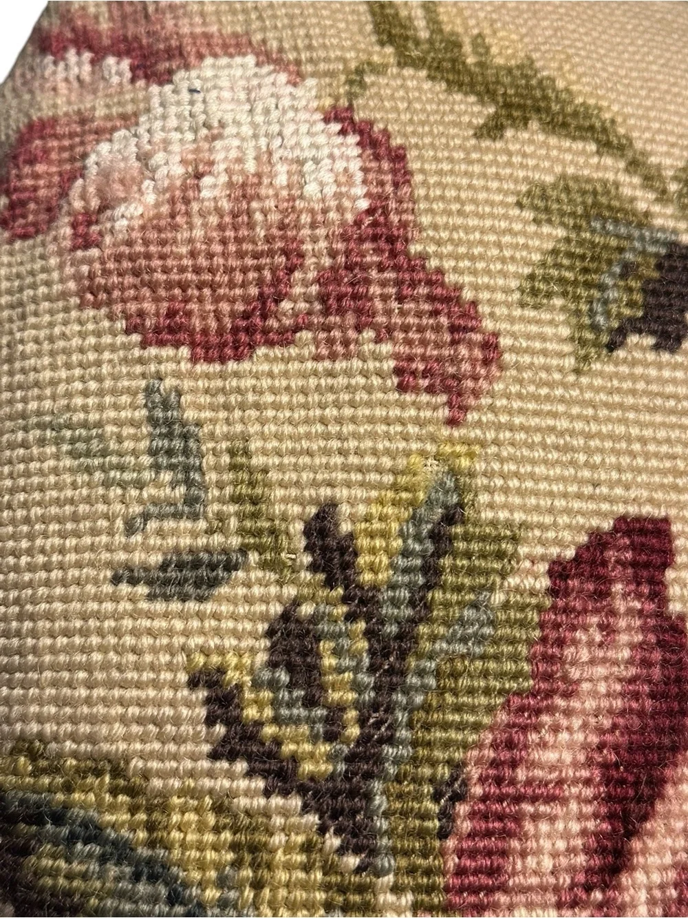 Vintage Handmade Floral Needlepoint Pillow | Cottagecore | English Cottage